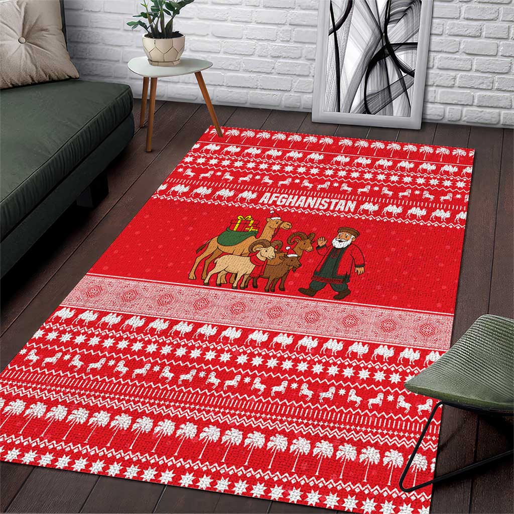 Afghanistan Christmas Area Rug with Santa Camels Sheep Traditional Pattern and Festive Design - Wonder Print Shop