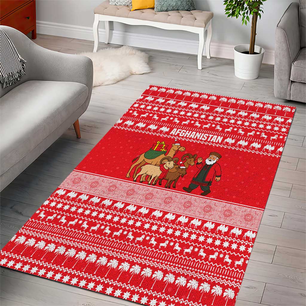 Afghanistan Christmas Area Rug with Santa Camels Sheep Traditional Pattern and Festive Design - Wonder Print Shop
