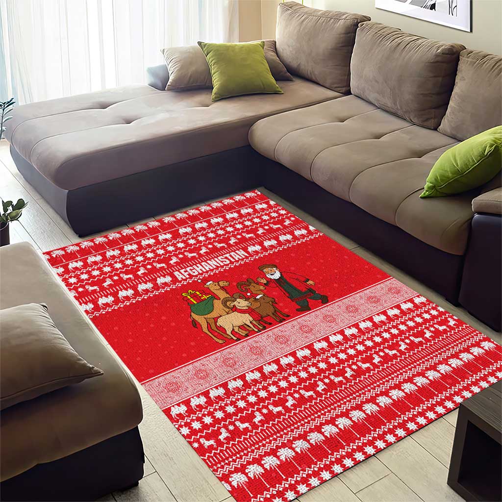 Afghanistan Christmas Area Rug with Santa Camels Sheep Traditional Pattern and Festive Design - Wonder Print Shop