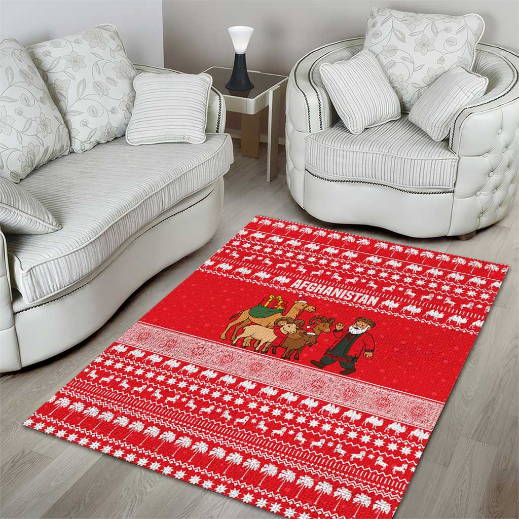 Afghanistan Christmas Area Rug with Santa Camels Sheep Traditional Pattern and Festive Design - Wonder Print Shop