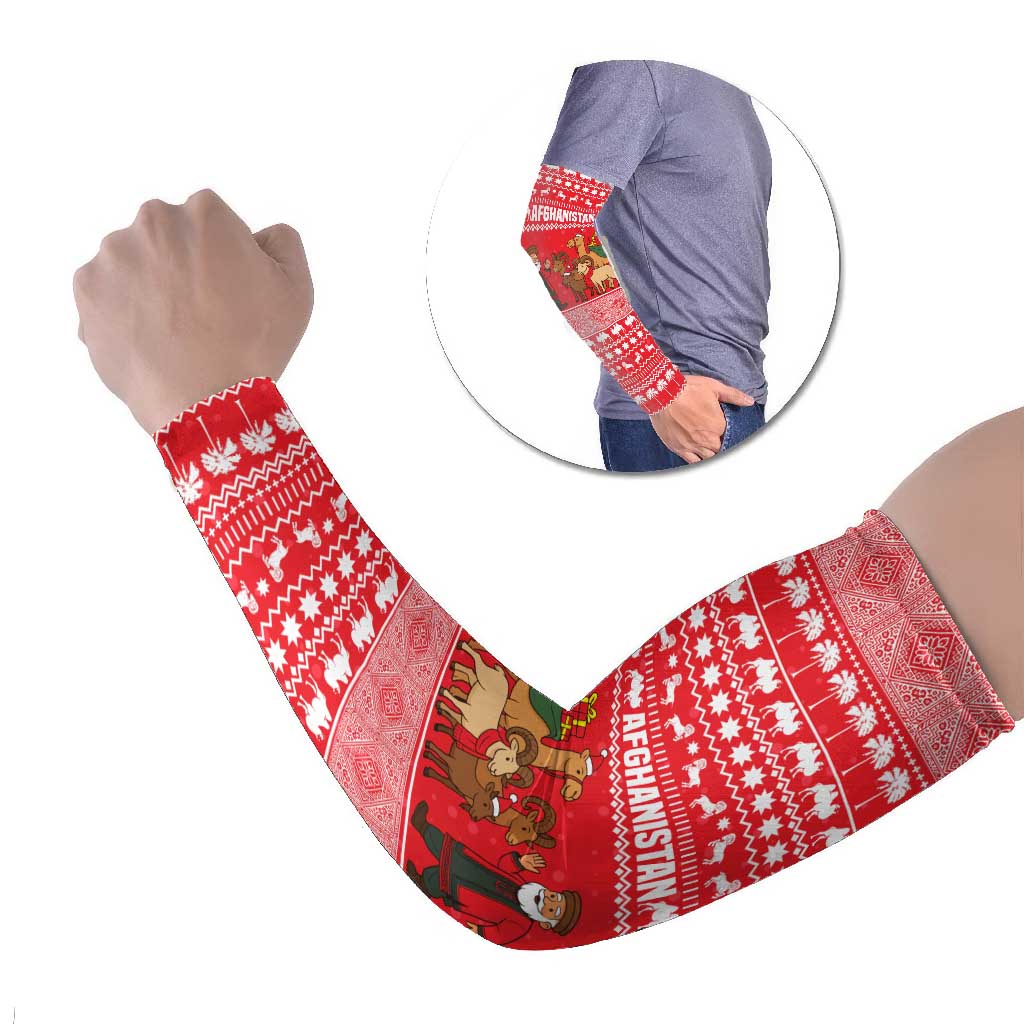 Afghanistan Christmas Arm Sleeves with Santa Camels Sheep Traditional Pattern and Festive Design - Wonder Print Shop