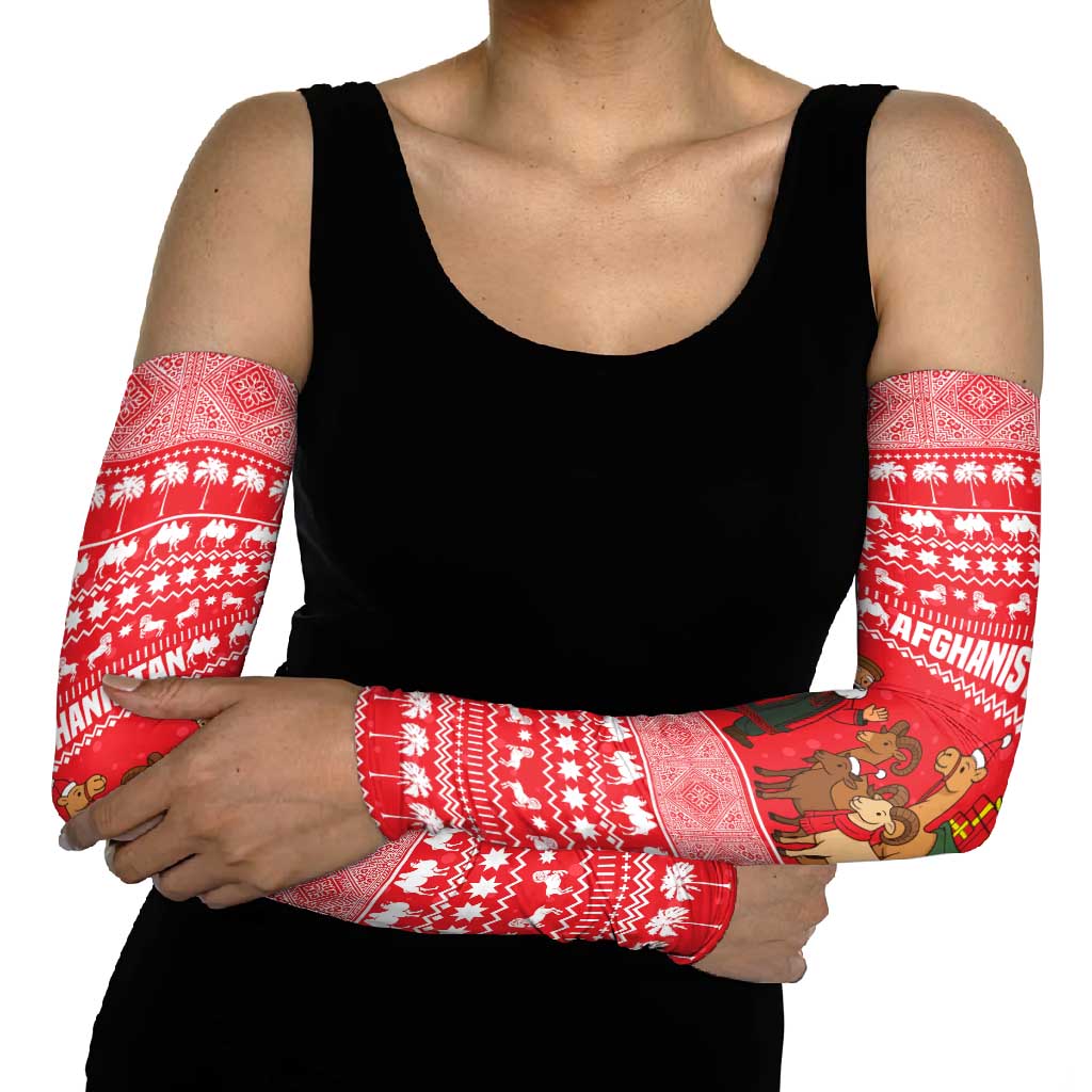 Afghanistan Christmas Arm Sleeves with Santa Camels Sheep Traditional Pattern and Festive Design - Wonder Print Shop