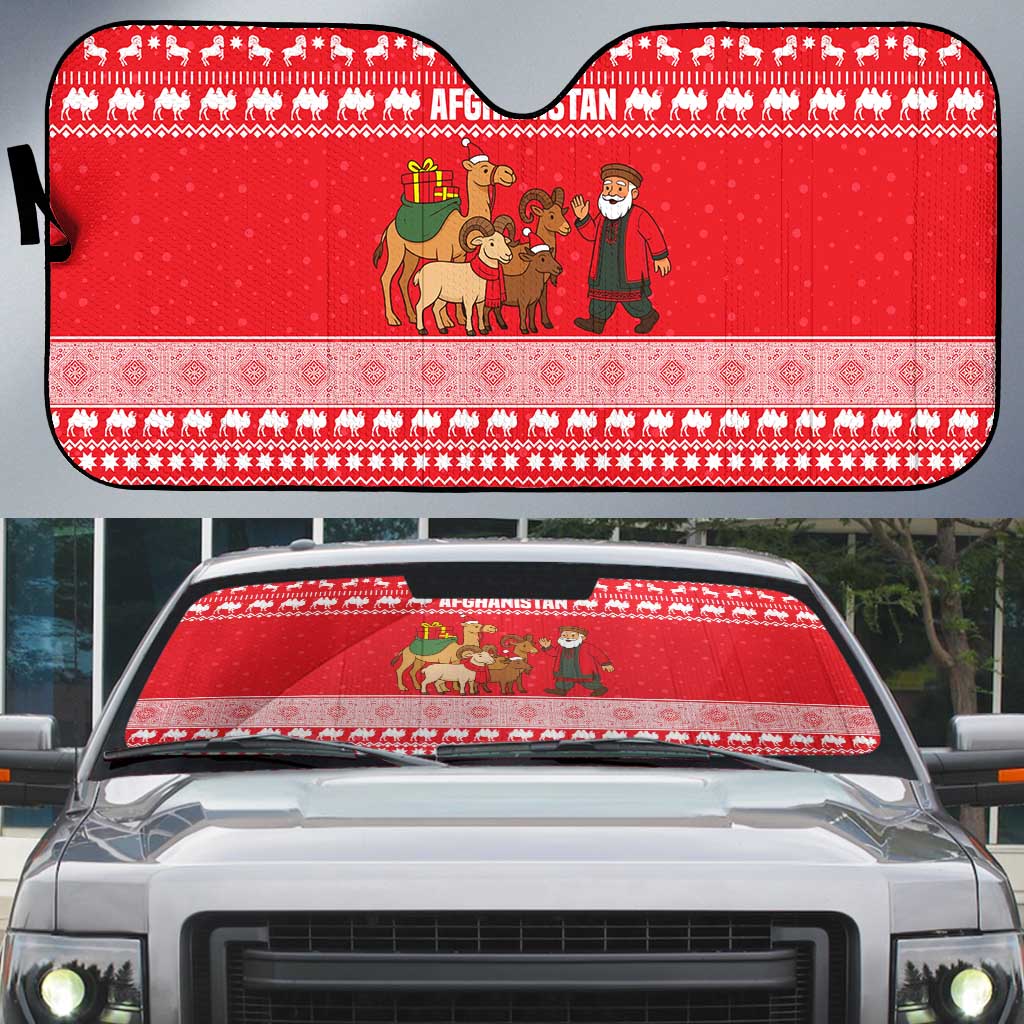 Afghanistan Christmas Auto Sun Shade with Santa Camels Sheep Traditional Pattern and Festive Design - Wonder Print Shop