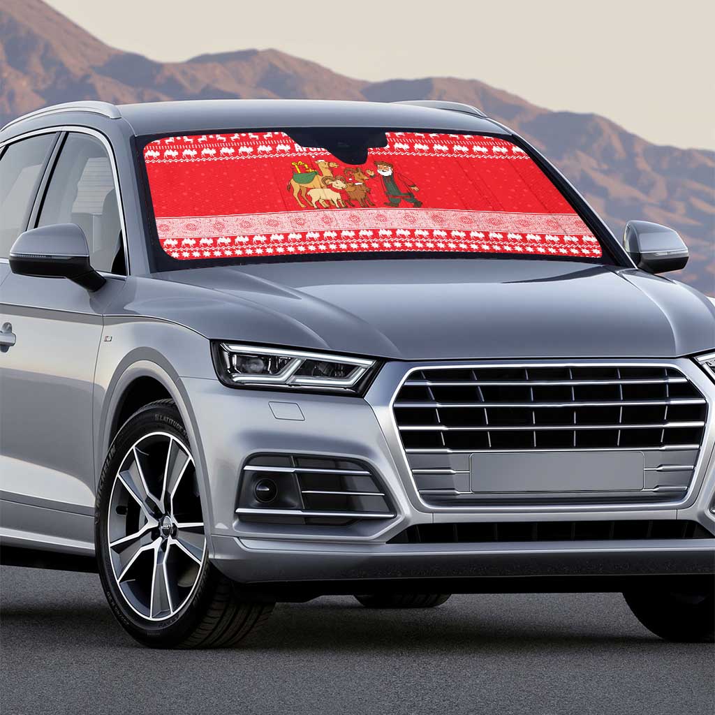 Afghanistan Christmas Auto Sun Shade with Santa Camels Sheep Traditional Pattern and Festive Design - Wonder Print Shop