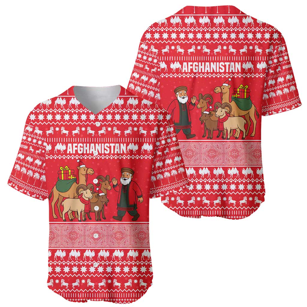 Afghanistan Christmas Baseball Jersey with Santa Camels Sheep Traditional Pattern and Festive Design - Wonder Print Shop