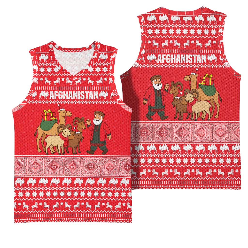 Afghanistan Christmas Basketball Jersey with Santa Camels Sheep Traditional Pattern and Festive Design - Wonder Print Shop