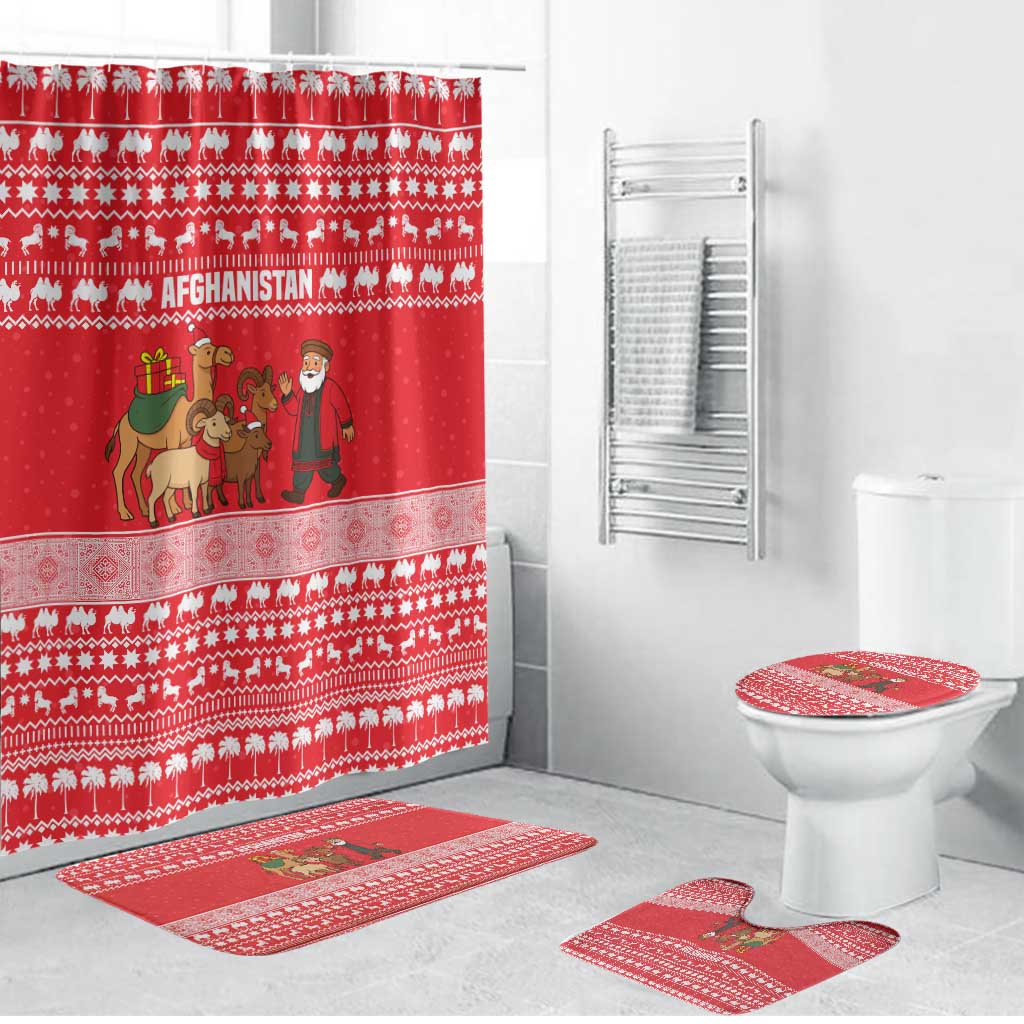 Afghanistan Christmas Bathroom Set with Santa Camels Sheep Traditional Pattern and Festive Design - Wonder Print Shop