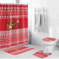 Afghanistan Christmas Bathroom Set with Santa Camels Sheep Traditional Pattern and Festive Design - Wonder Print Shop