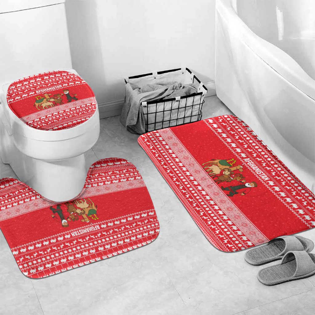 Afghanistan Christmas Bathroom Set with Santa Camels Sheep Traditional Pattern and Festive Design - Wonder Print Shop