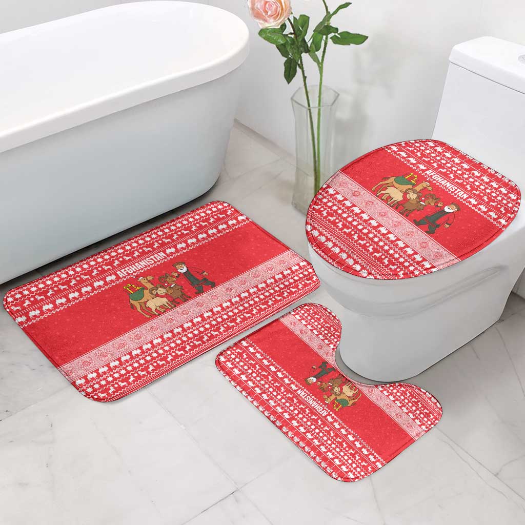 Afghanistan Christmas Bathroom Set with Santa Camels Sheep Traditional Pattern and Festive Design - Wonder Print Shop
