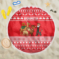 Afghanistan Christmas Beach Blanket with Santa Camels Sheep Traditional Pattern and Festive Design - Wonder Print Shop