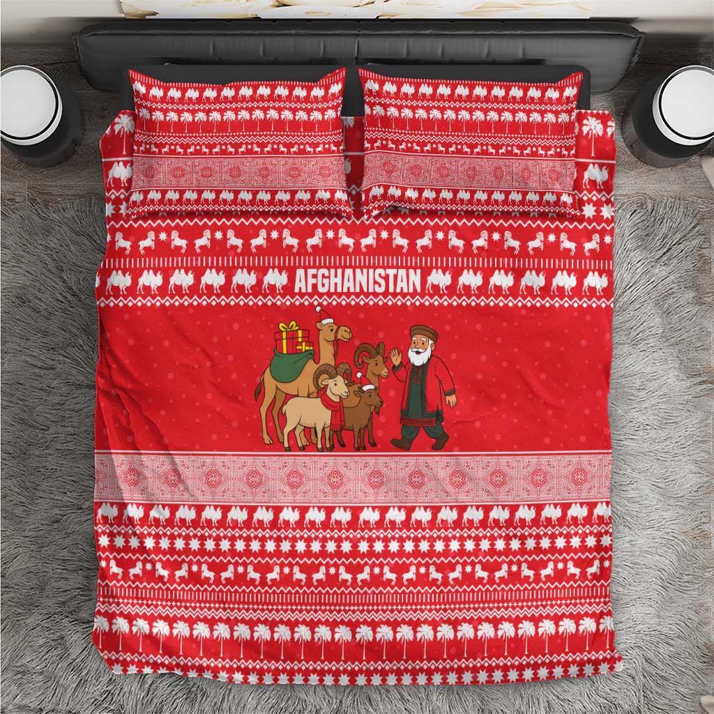 Afghanistan Christmas Bedding Set with Santa Camels Sheep Traditional Pattern and Festive Design - Wonder Print Shop