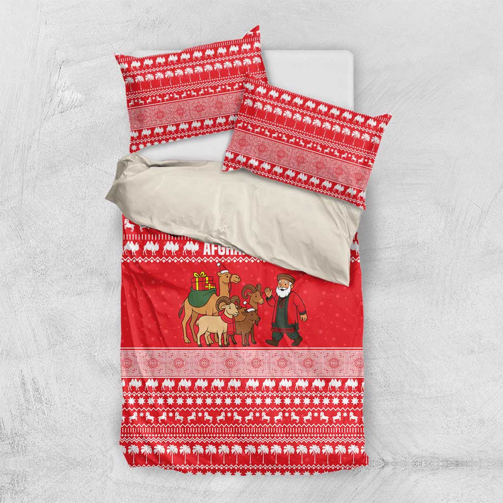 Afghanistan Christmas Bedding Set with Santa Camels Sheep Traditional Pattern and Festive Design - Wonder Print Shop