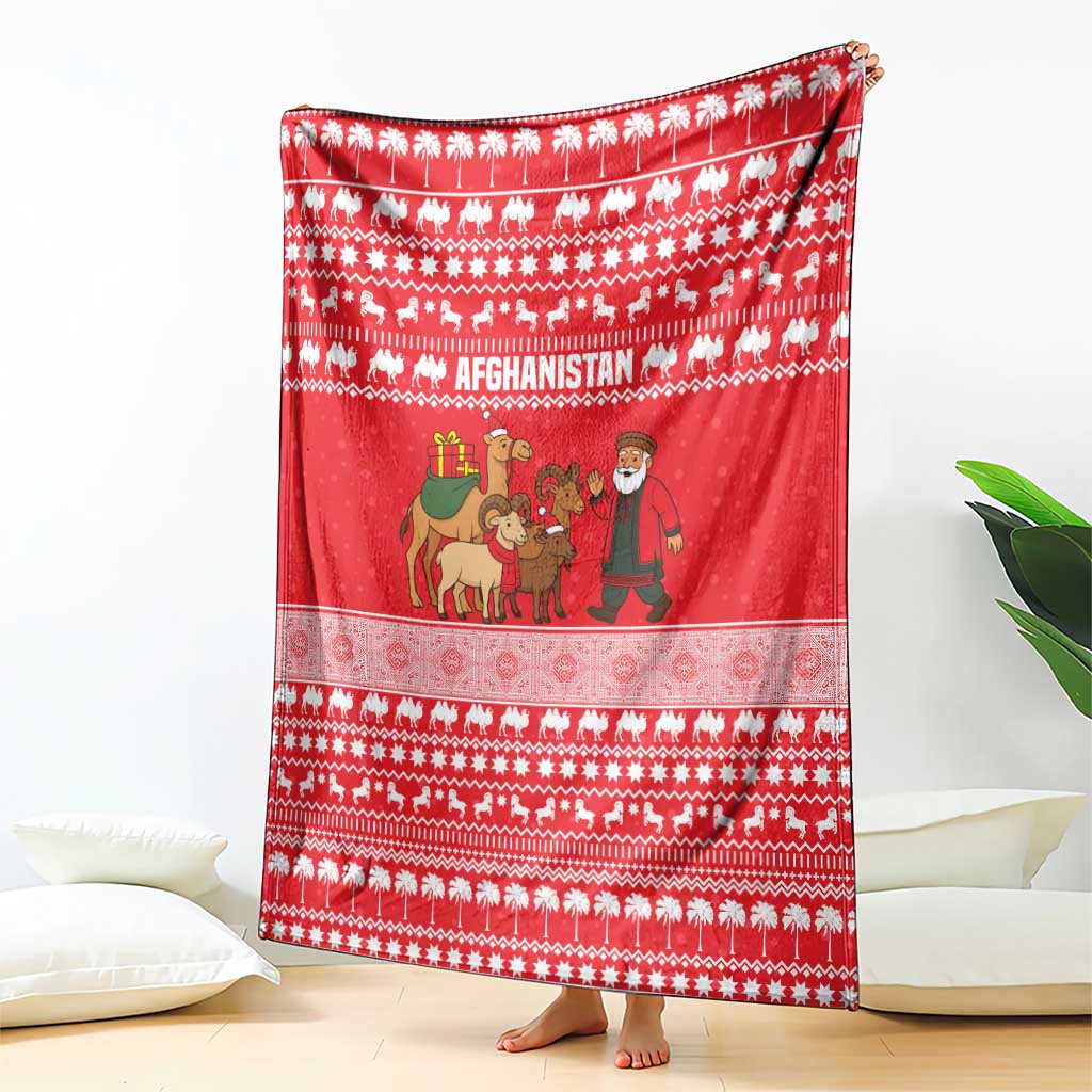 Afghanistan Christmas Blanket with Santa Camels Sheep Traditional Pattern and Festive Design - Wonder Print Shop