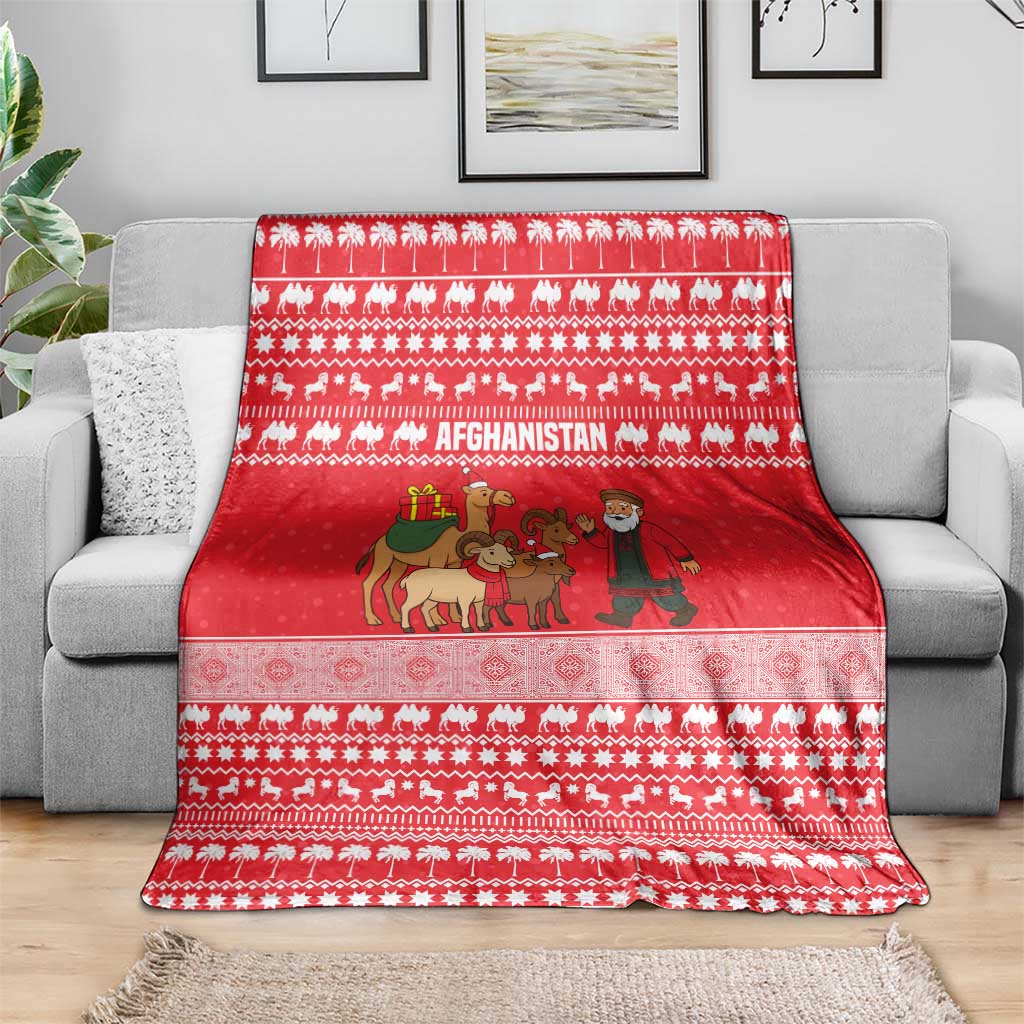 Afghanistan Christmas Blanket with Santa Camels Sheep Traditional Pattern and Festive Design - Wonder Print Shop