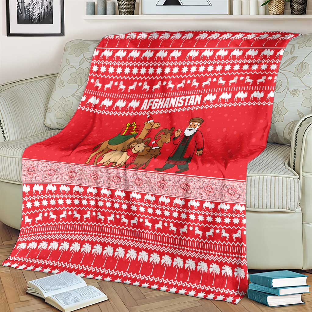 Afghanistan Christmas Blanket with Santa Camels Sheep Traditional Pattern and Festive Design - Wonder Print Shop