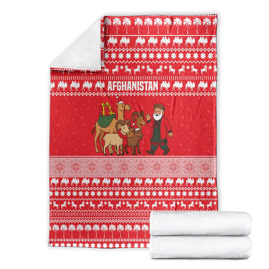Afghanistan Christmas Blanket with Santa Camels Sheep Traditional Pattern and Festive Design - Wonder Print Shop