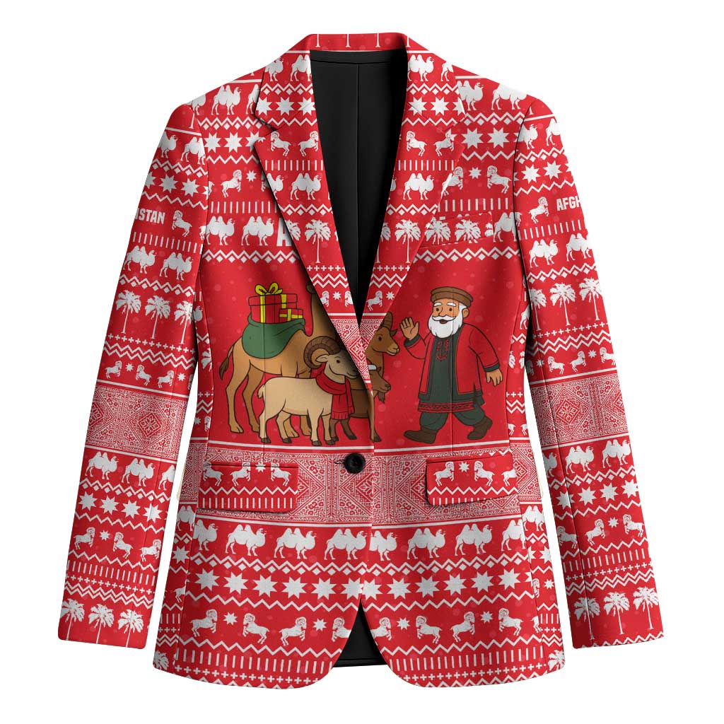 Afghanistan Christmas Blazer with Santa Camels Sheep Traditional Pattern and Festive Design - Wonder Print Shop