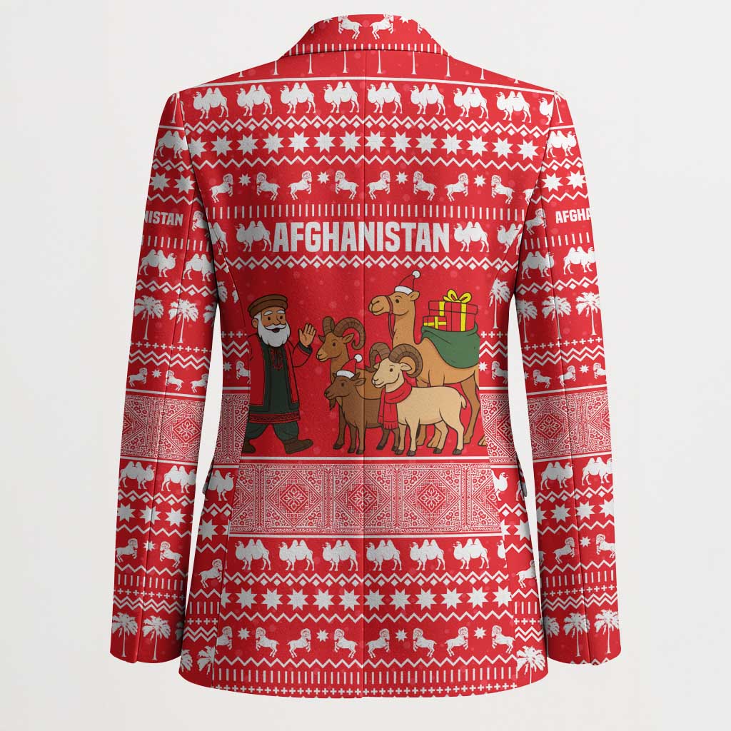 Afghanistan Christmas Blazer with Santa Camels Sheep Traditional Pattern and Festive Design - Wonder Print Shop