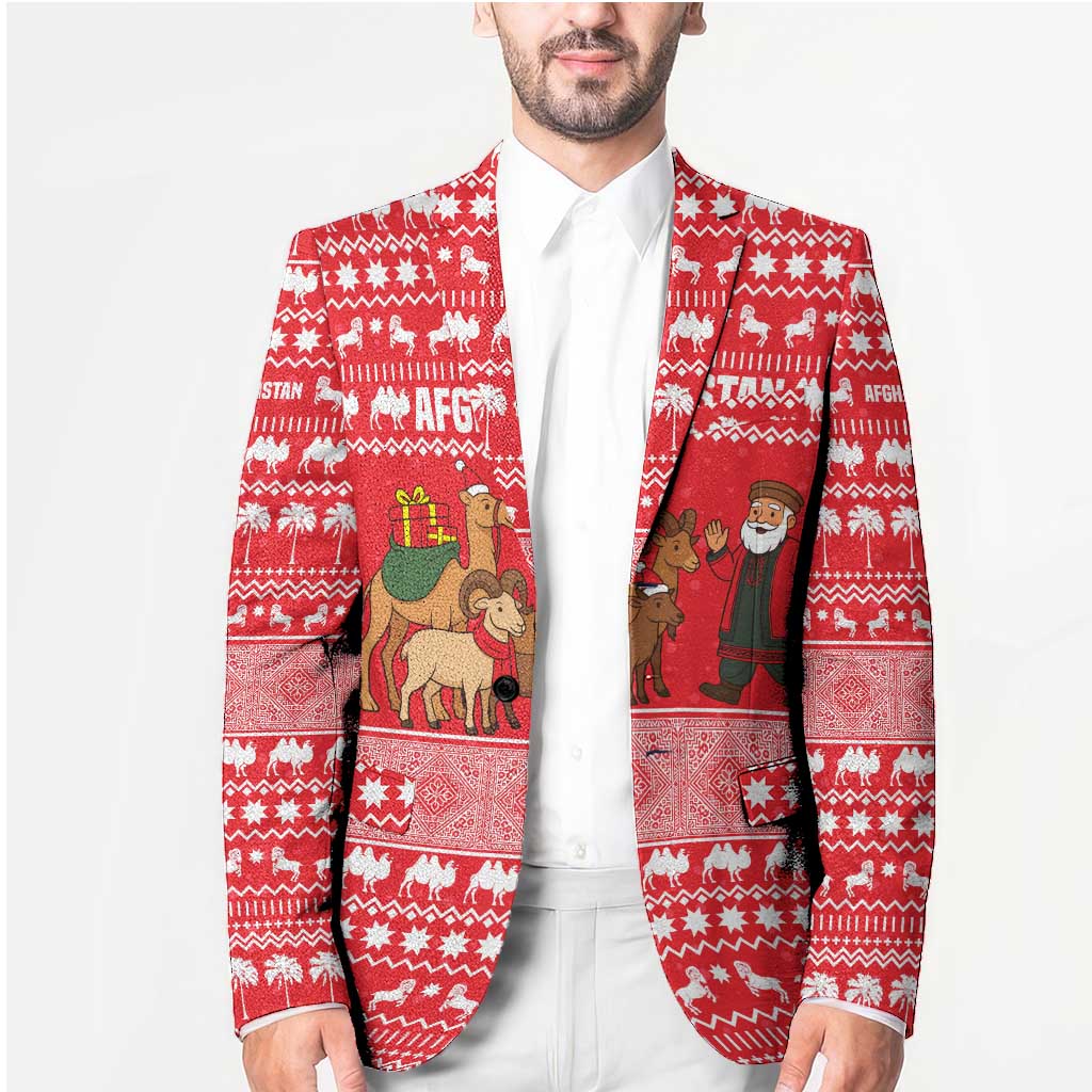 Afghanistan Christmas Blazer with Santa Camels Sheep Traditional Pattern and Festive Design - Wonder Print Shop