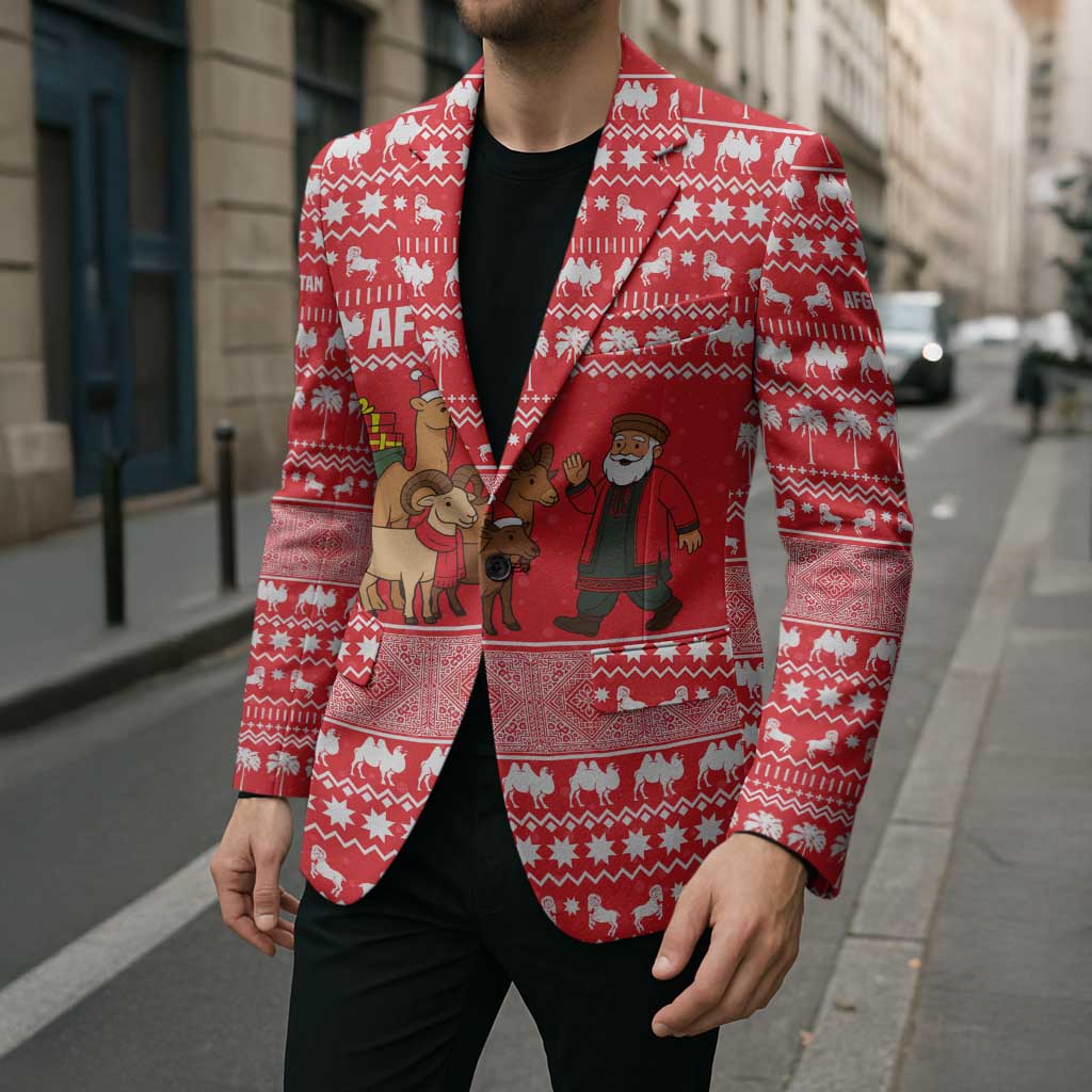 Afghanistan Christmas Blazer with Santa Camels Sheep Traditional Pattern and Festive Design - Wonder Print Shop