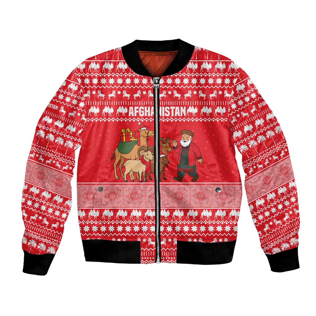 Afghanistan Christmas Bomber Jacket with Santa Camels Sheep Traditional Pattern and Festive Design - Wonder Print Shop