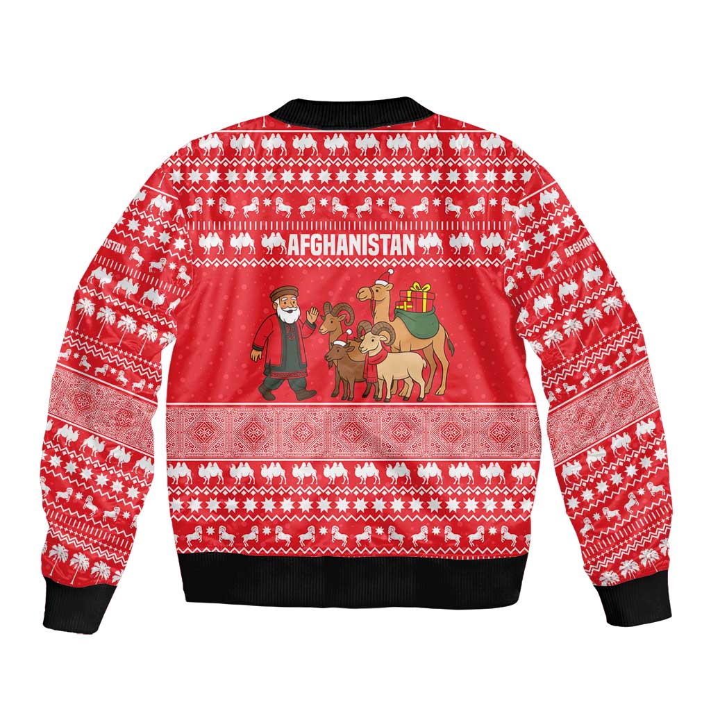 Afghanistan Christmas Bomber Jacket with Santa Camels Sheep Traditional Pattern and Festive Design - Wonder Print Shop