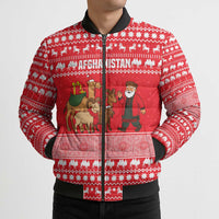 Afghanistan Christmas Bomber Puffer Jacket with Santa Camels Sheep Traditional Pattern and Festive Design - Wonder Print Shop
