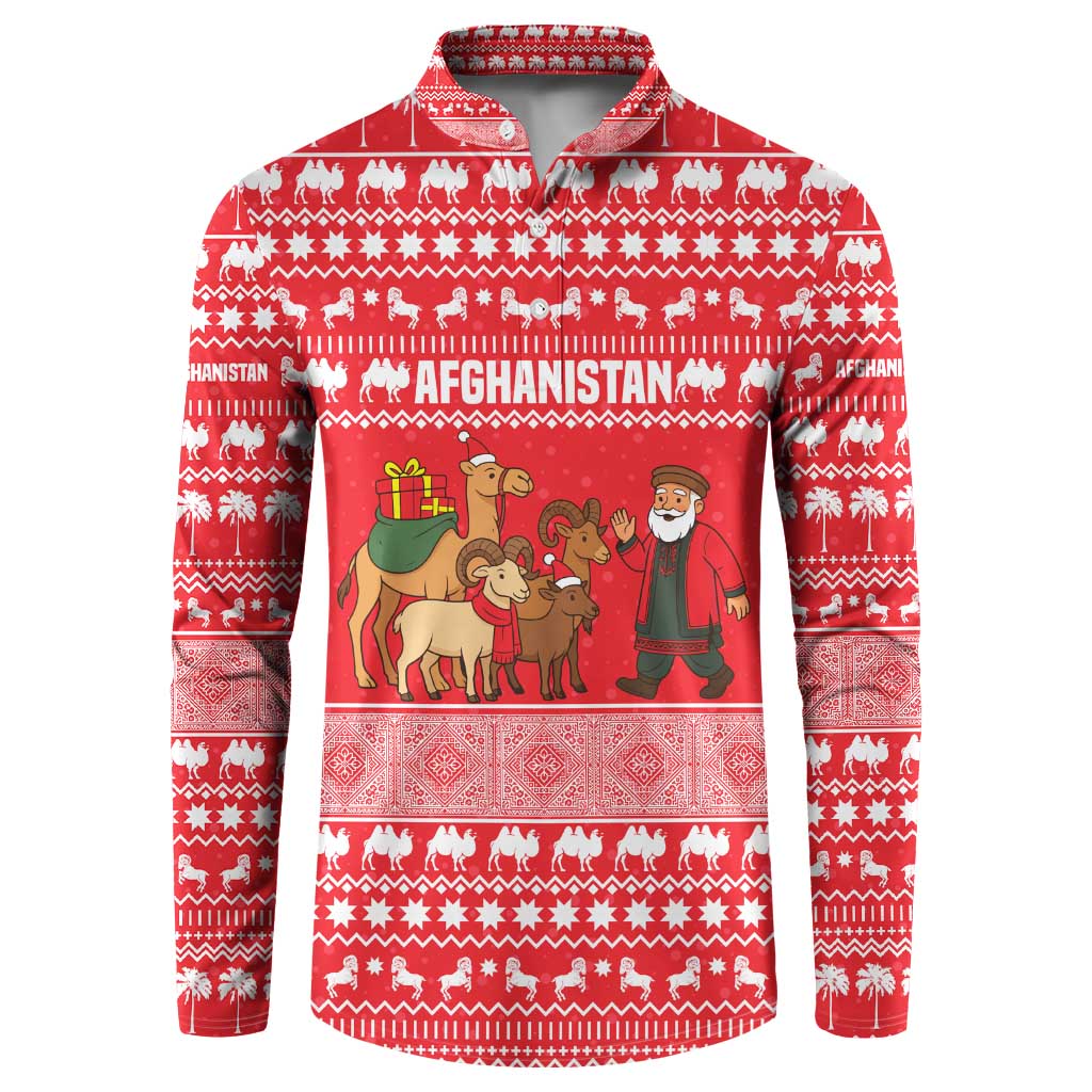 Afghanistan Christmas Button Sweatshirt with Santa Camels Sheep Traditional Pattern and Festive Design - Wonder Print Shop