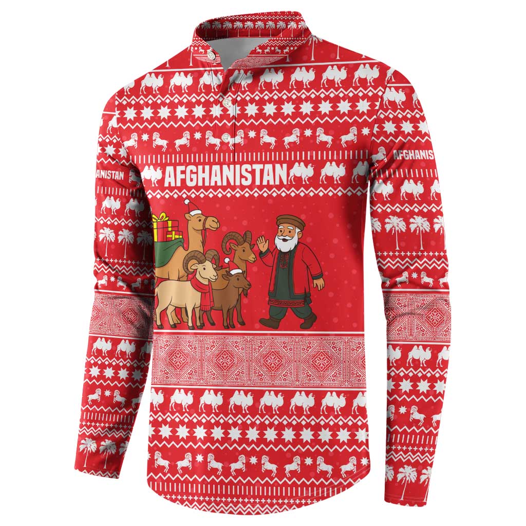 Afghanistan Christmas Button Sweatshirt with Santa Camels Sheep Traditional Pattern and Festive Design - Wonder Print Shop