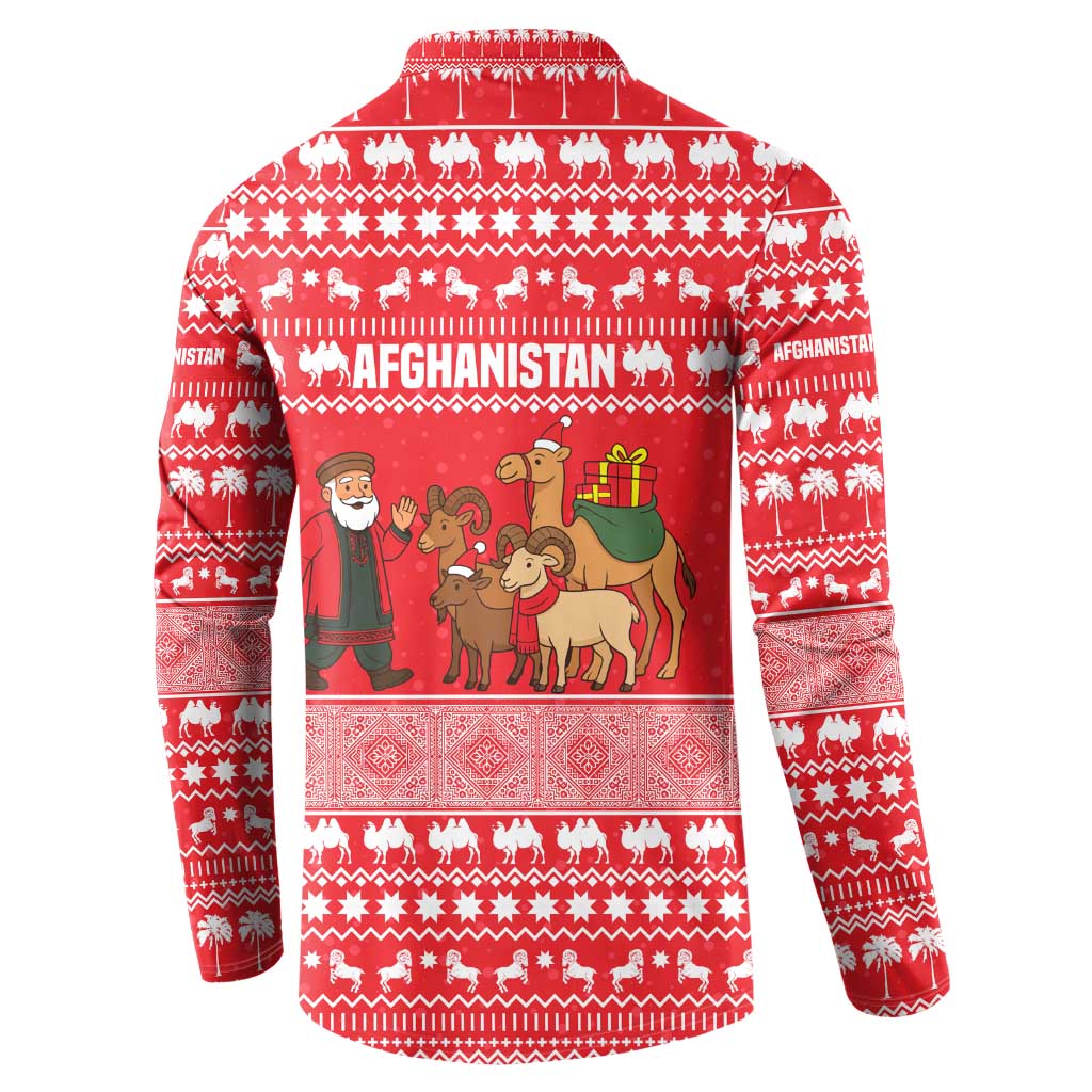Afghanistan Christmas Button Sweatshirt with Santa Camels Sheep Traditional Pattern and Festive Design - Wonder Print Shop