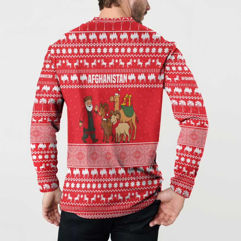 Afghanistan Christmas Button Sweatshirt with Santa Camels Sheep Traditional Pattern and Festive Design - Wonder Print Shop