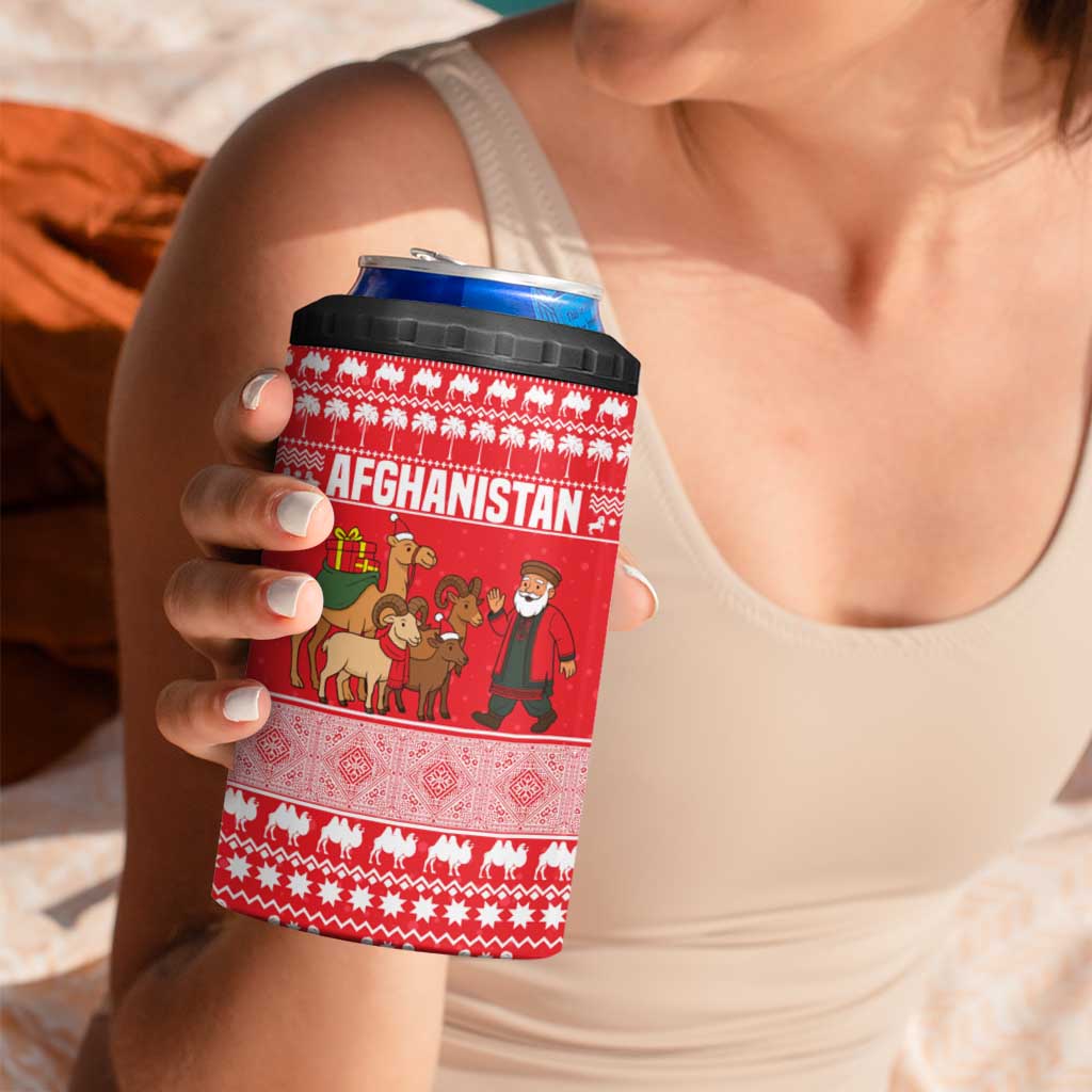 Afghanistan Christmas 4 in 1 Can Cooler Tumbler with Santa Camels Sheep Traditional Pattern and Festive Design - Wonder Print Shop