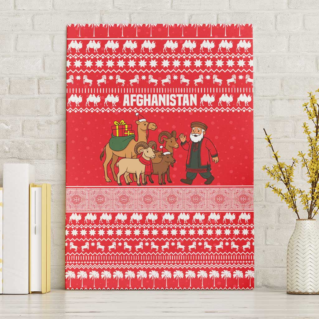 Afghanistan Christmas Canvas Wall Art with Santa Camels Sheep Traditional Pattern and Festive Design - Wonder Print Shop