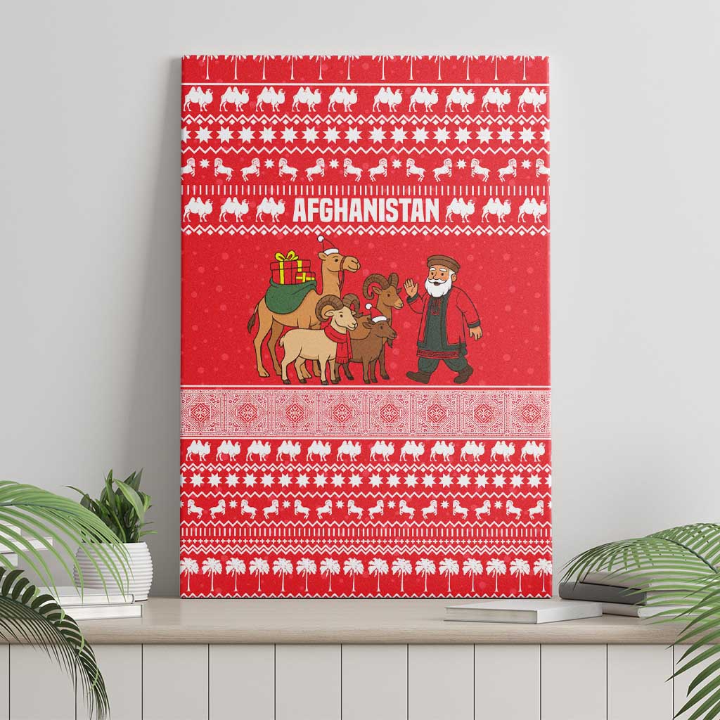 Afghanistan Christmas Canvas Wall Art with Santa Camels Sheep Traditional Pattern and Festive Design - Wonder Print Shop