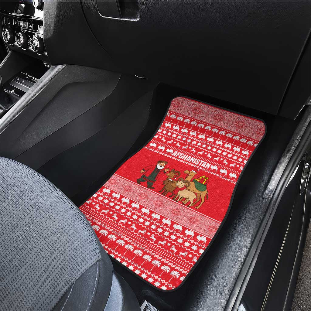 Afghanistan Christmas Car Mats with Santa Camels Sheep Traditional Pattern and Festive Design - Wonder Print Shop