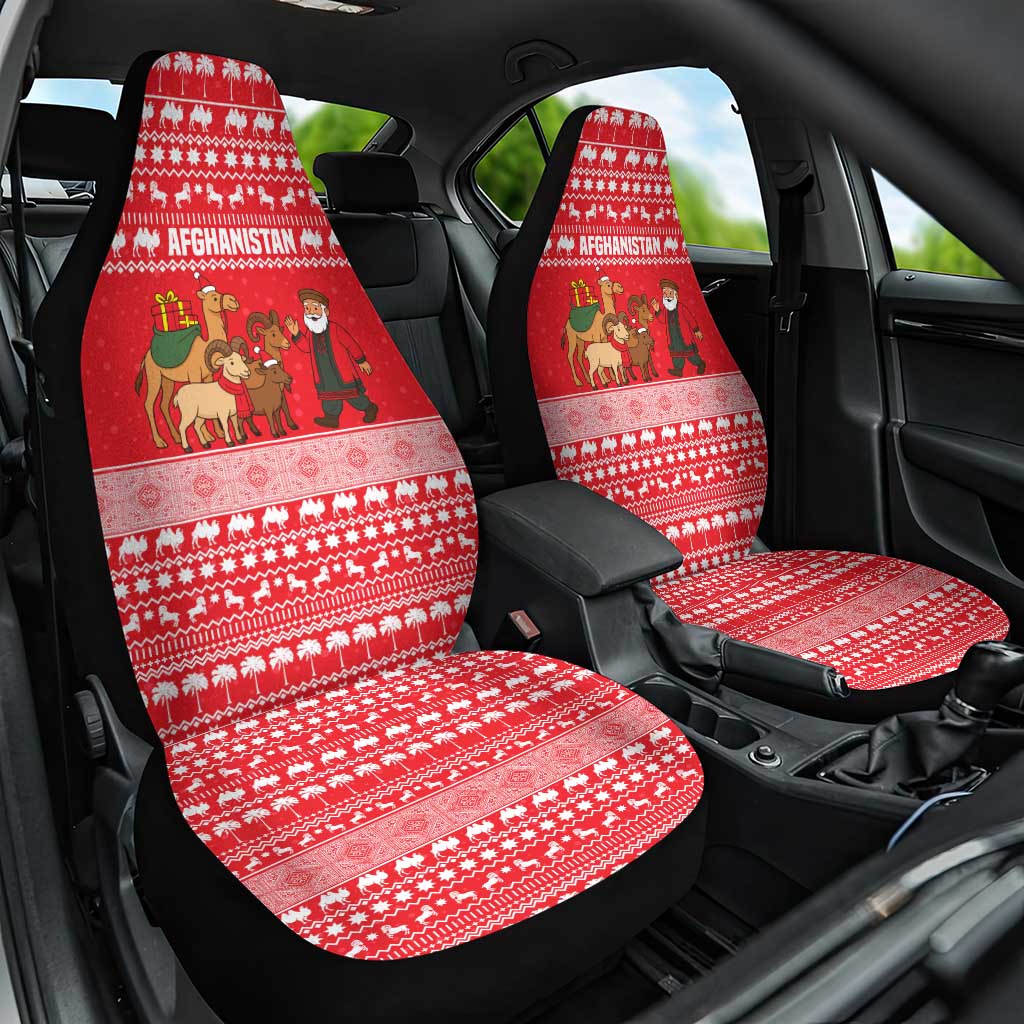 Afghanistan Christmas Car Seat Cover with Santa Camels Sheep Traditional Pattern and Festive Design - Wonder Print Shop