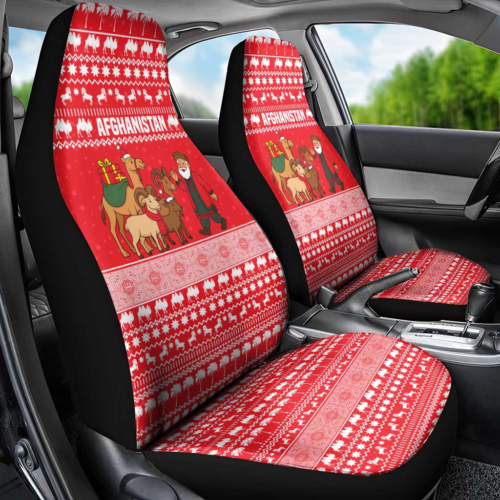 Afghanistan Christmas Car Seat Cover with Santa Camels Sheep Traditional Pattern and Festive Design - Wonder Print Shop