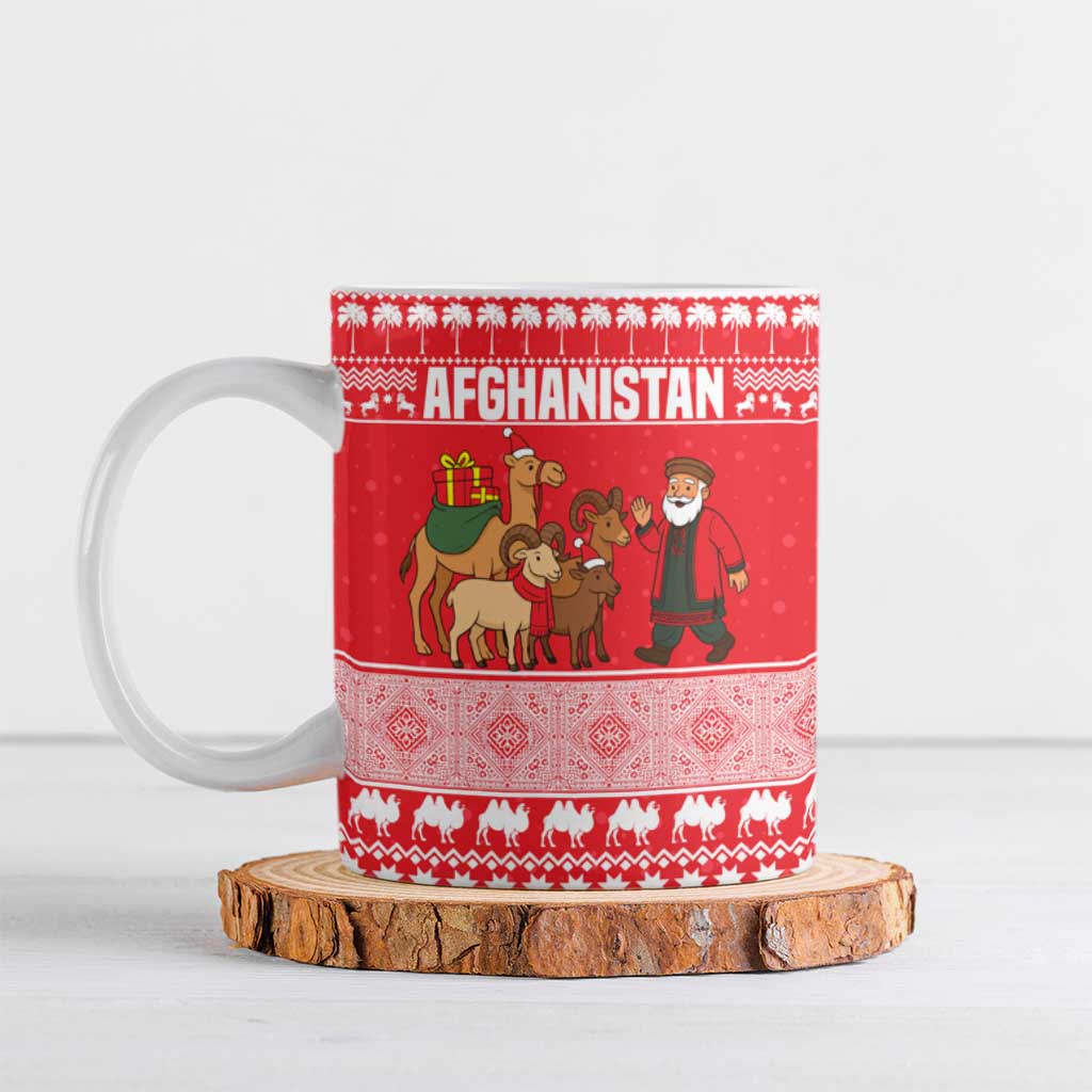 Afghanistan Christmas Ceramic Mug with Santa Camels Sheep Traditional Pattern and Festive Design - Wonder Print Shop
