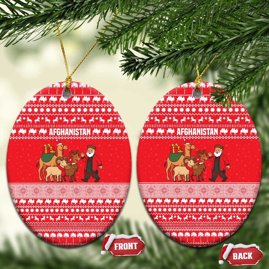 Afghanistan Christmas Ceramic Ornament with Santa Camels Sheep Traditional Pattern and Festive Design - Wonder Print Shop