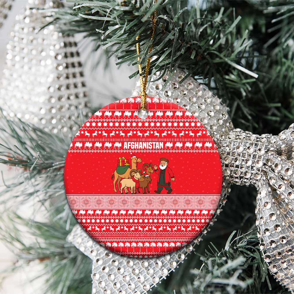 Afghanistan Christmas Ceramic Ornament with Santa Camels Sheep Traditional Pattern and Festive Design - Wonder Print Shop