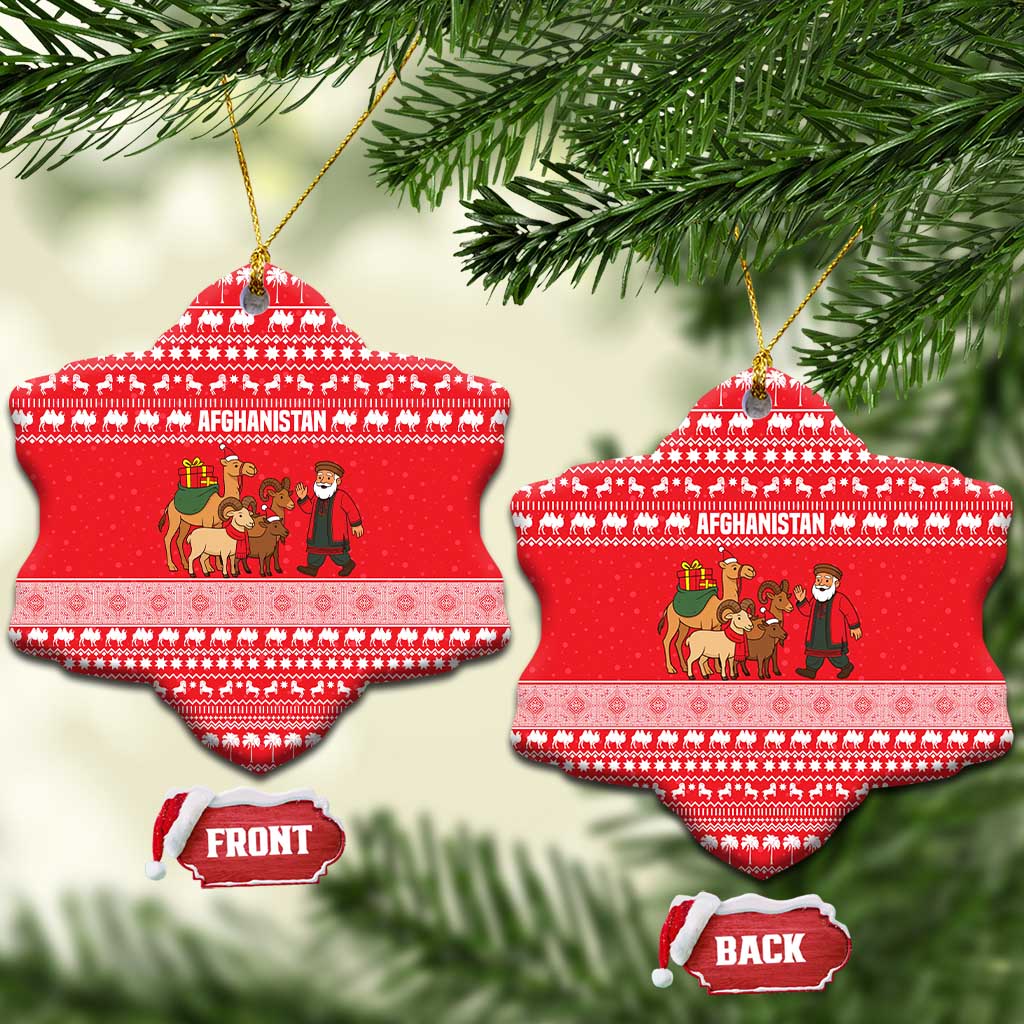 Afghanistan Christmas Ceramic Ornament with Santa Camels Sheep Traditional Pattern and Festive Design - Wonder Print Shop