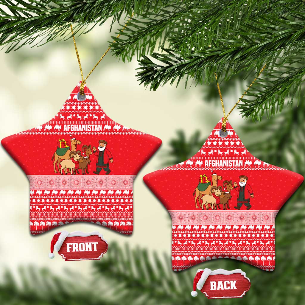 Afghanistan Christmas Ceramic Ornament with Santa Camels Sheep Traditional Pattern and Festive Design - Wonder Print Shop