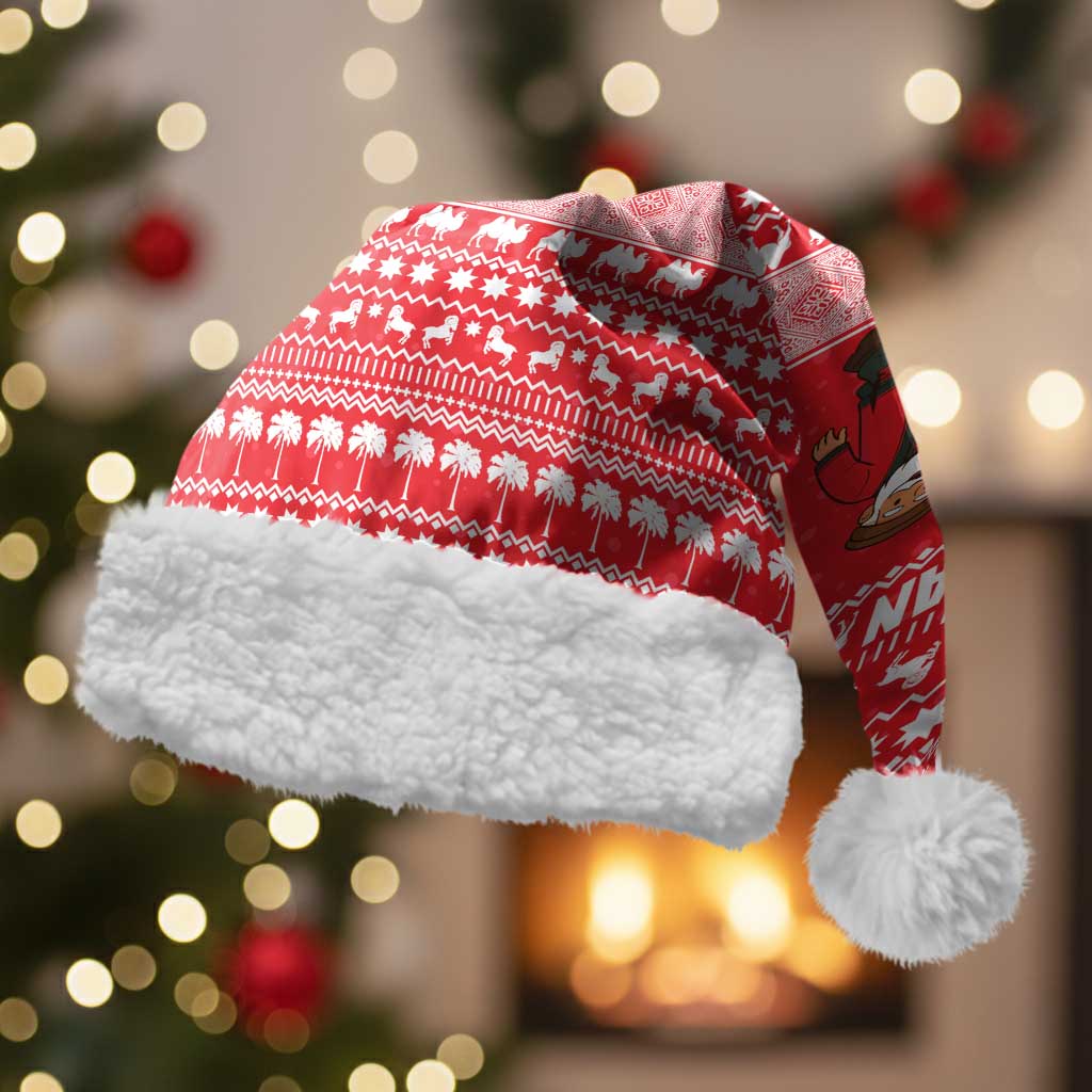 Afghanistan Christmas Santa Hat with Santa Camels Sheep Traditional Pattern and Festive Design - Wonder Print Shop