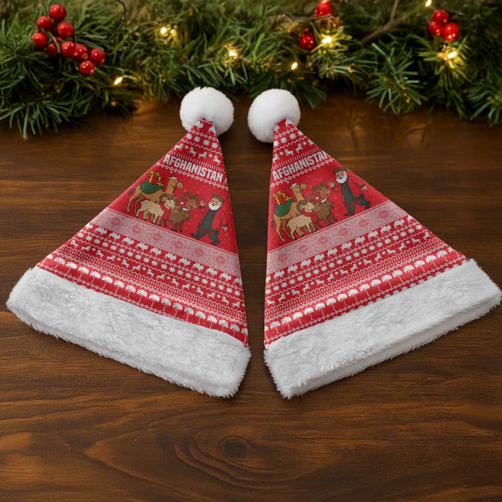 Afghanistan Christmas Santa Hat with Santa Camels Sheep Traditional Pattern and Festive Design - Wonder Print Shop