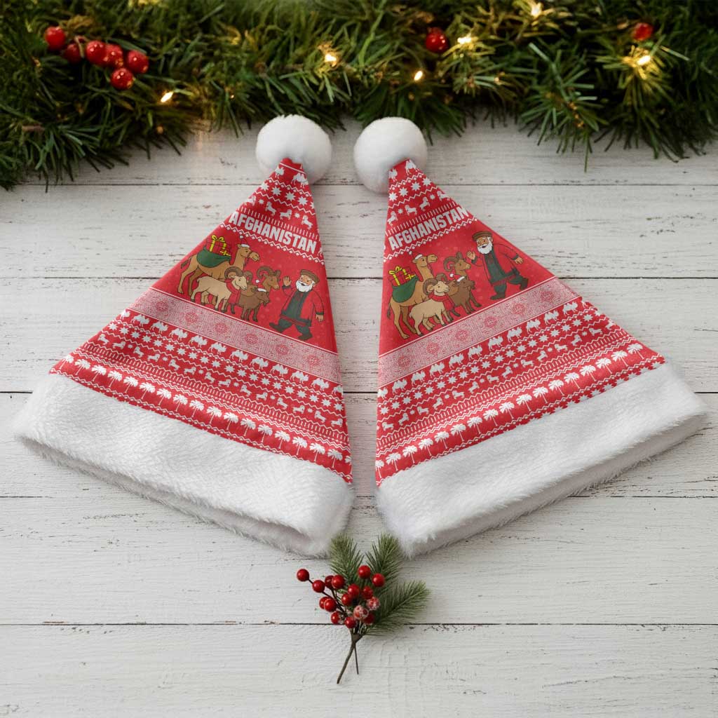 Afghanistan Christmas Santa Hat with Santa Camels Sheep Traditional Pattern and Festive Design - Wonder Print Shop