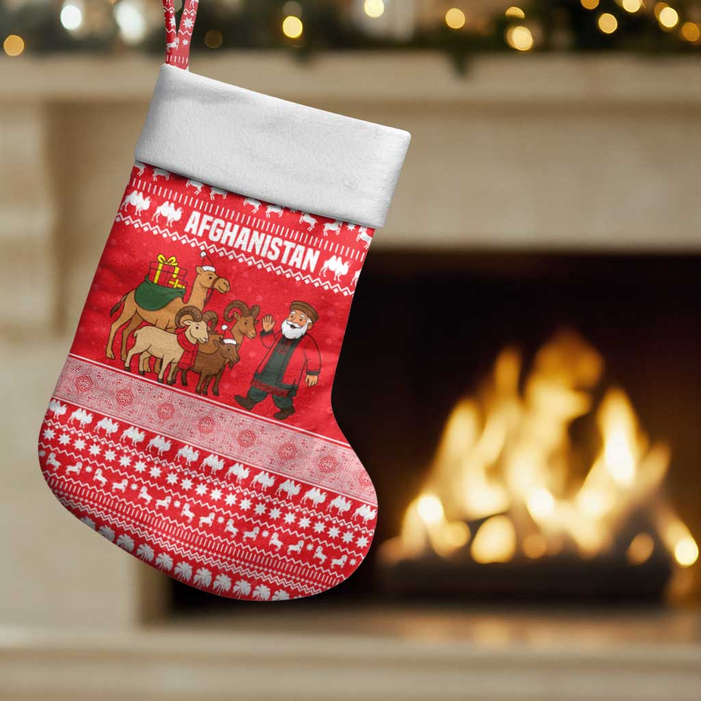 Afghanistan Christmas Stocking with Santa Camels Sheep Traditional Pattern and Festive Design - Wonder Print Shop