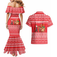 Afghanistan Christmas Couples Matching Mermaid Dress and Hawaiian Shirt with Santa Camels Sheep Traditional Pattern and Festive Design - Wonder Print Shop