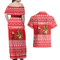 Afghanistan Christmas Couples Matching Off Shoulder Maxi Dress and Hawaiian Shirt with Santa Camels Sheep Traditional Pattern and Festive Design - Wonder Print Shop