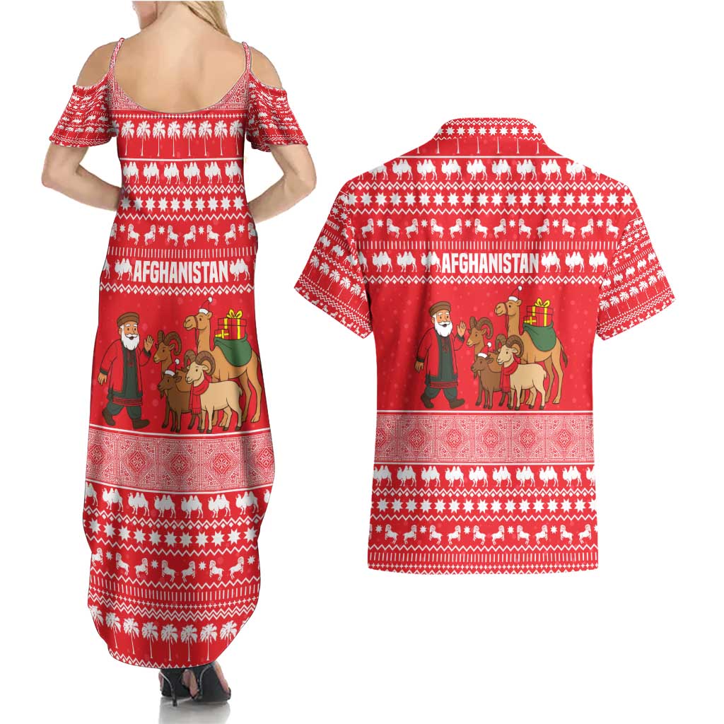 Afghanistan Christmas Couples Matching Summer Maxi Dress and Hawaiian Shirt with Santa Camels Sheep Traditional Pattern and Festive Design - Wonder Print Shop